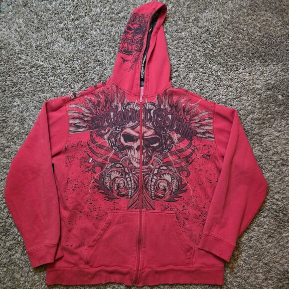 Vintage MMA Elite Full Zip Hoodie Sweatshirt XXL Skull Snake Red UFC Y2K AOP - Picture 1 of 8